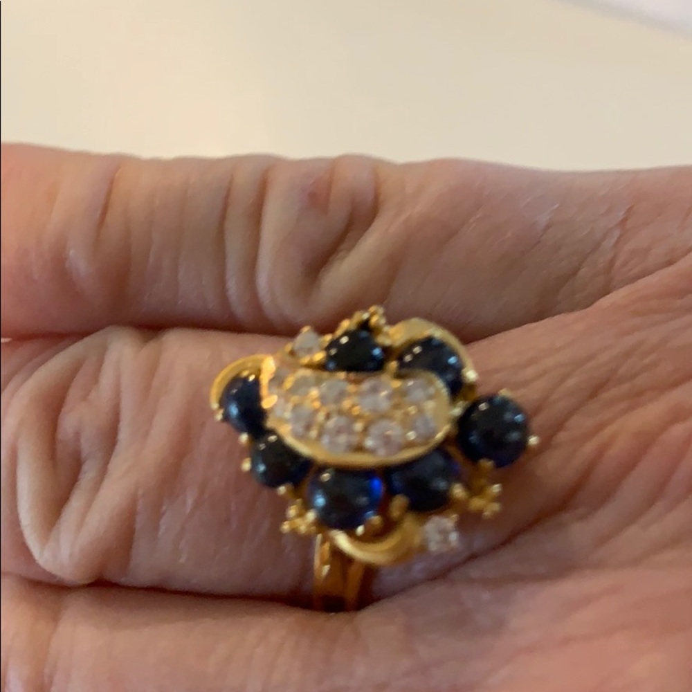 Solid 22 k Gold Blue Sapphire Cabochon Quartz Ring - Picture 2 of 16